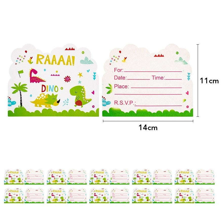 Set 10 Invitatii pentru Petrecere Copii, Colectia Dino Park cu Dinozauri, Carton Rezistent, Multicolor, 11 x 14 cm