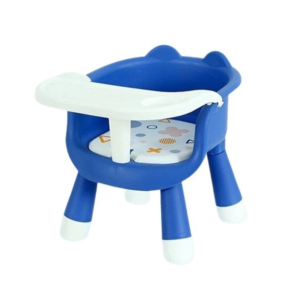 Scaun de Masa pentru Copii 2 in 1, Functie Muzicala si Tavita Detasabila, Spatar Ergonomic, Plastic PP Ecologic, Inaltime 36 cm, +6 Luni, Albastru