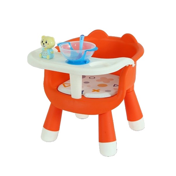 Scaun de Masa pentru Copii 2 in 1, Functie Muzicala si Tavita Detasabila, Spatar Ergonomic, Plastic PP si Baza Antiderapanta, Inaltime 36 cm, Portocaliu