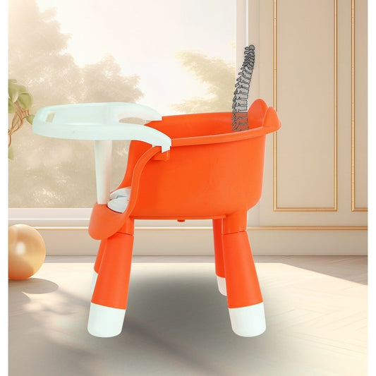 Scaun de Masa pentru Copii 2 in 1, Functie Muzicala si Tavita Detasabila, Spatar Ergonomic, Plastic PP si Baza Antiderapanta, Inaltime 36 cm, Portocaliu