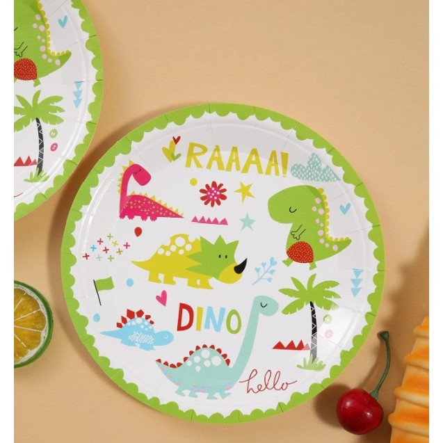Farfurii Petrecere Dino Park, Set 10 Bucati, Farfurii Carton Tematice Copii, 17 cm, Multicolor