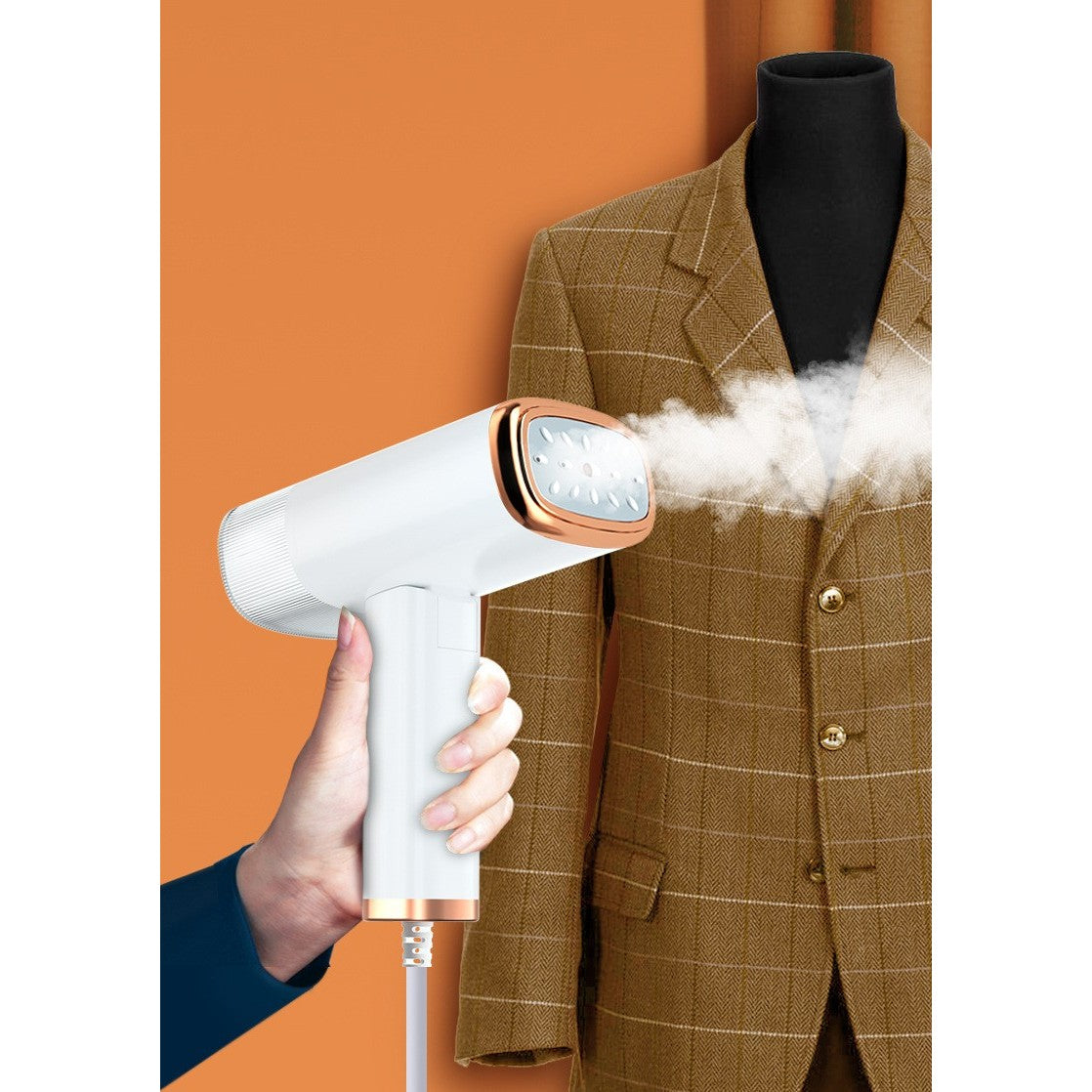 Aparat de Calcat Vertical cu Abur, Fier de Calcat Portabil si Pliabil pentru Calatorii, Putere 1000W, Functie Anti-Picurare si Auto-Curatare, Rezervor 100 ml, Alb