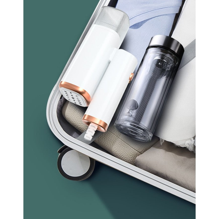 Aparat de Calcat Vertical cu Abur, Fier de Calcat Portabil si Pliabil pentru Calatorii, Putere 1000W, Functie Anti-Picurare si Auto-Curatare, Rezervor 100 ml, Alb