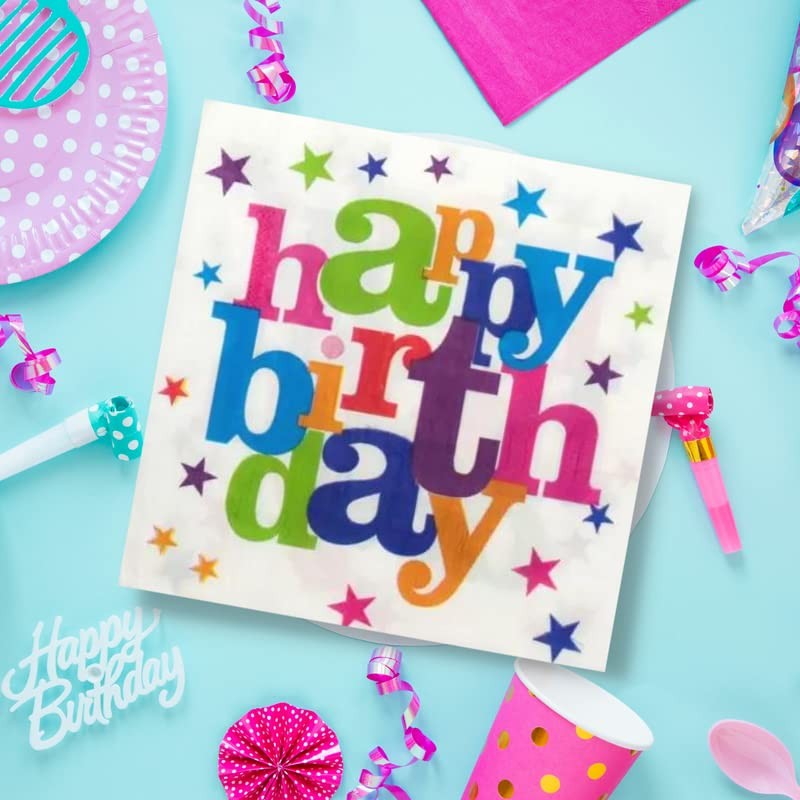 Set 10 Servetele de Masa Happy Birthday, Accesorii Petrecere Aniversara, Hartie Rezistenta, Multicolor, 32 x 32 cm