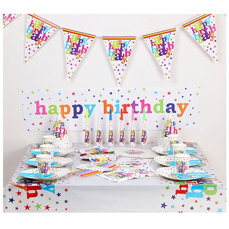Set 6 Farfurii Unică Folosință Happy Birthday, Farfurii Petrecere Aniversară, Carton Laminat Rezistent, 23 cm, Multicolor