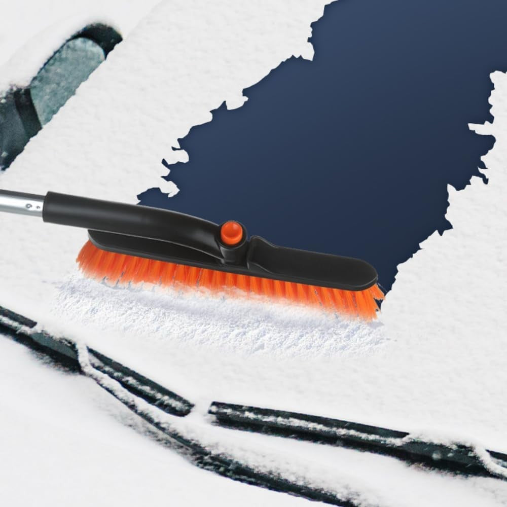 Perie de Zapada cu Racleta pentru Masina, Cap Rotativ si Telescopic, Maner Antiderapant, Aluminiu si Plastic, Portocaliu