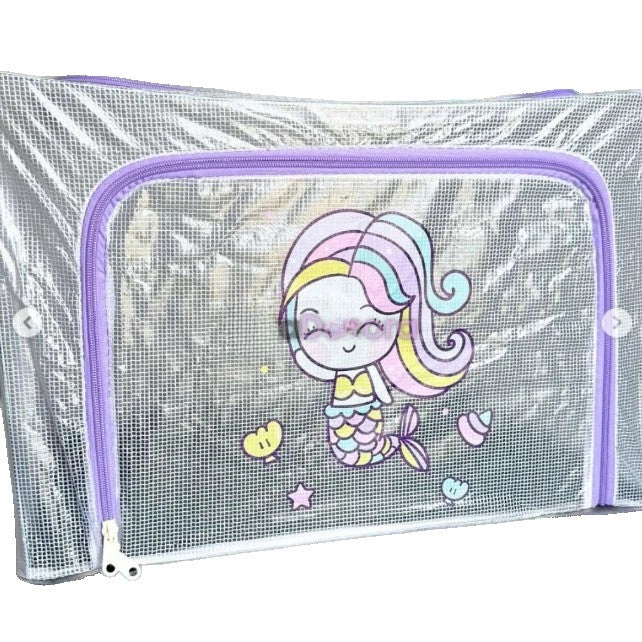 Cutie Depozitare Jucarii si Haine pentru Camera Copiilor, Cadru Metalic si Fermoar, PVC Transparent, Model Sirena, 66 Litri, 50 x 40 x 33 cm