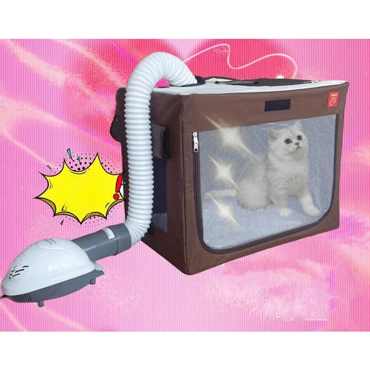 Cușcă De Uscare Pentru Animale De Companie, Cutie Textilă Portabilă Cu Fereastră Transparentă Și Fermoar Bidirecțional, Material Rezistent, 53 x 36 x 42 cm, Maro