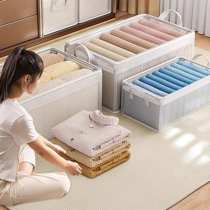 Cutie Depozitare Transparenta cu Capac, Container Organizator Robust pentru Casa si Calatorii, Material PVC Impermeabil, Volum 26L, 47 x 28 x 20 cm