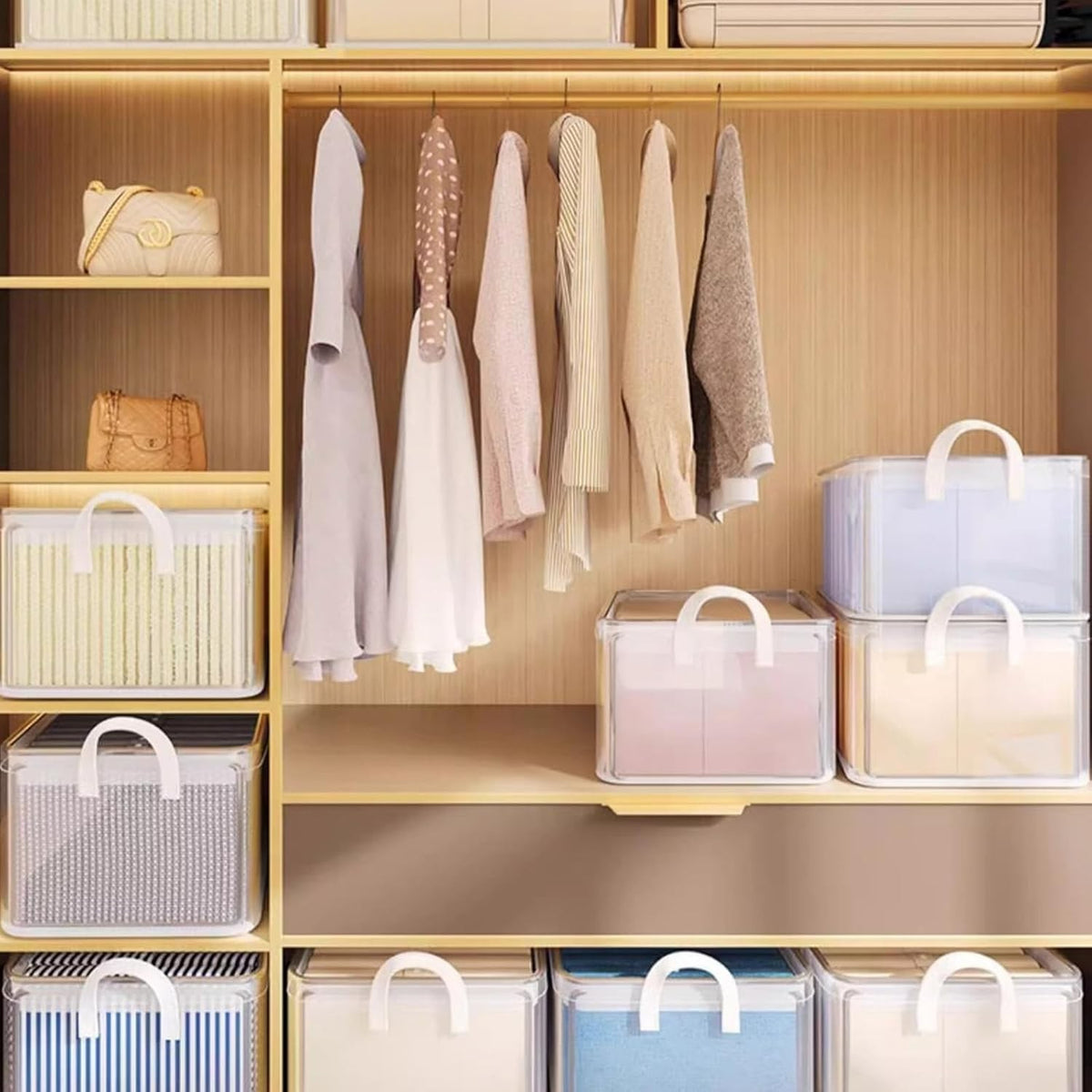 Cutie Depozitare Transparenta cu Capac, Container Organizator Robust pentru Casa si Calatorii, Material PVC Impermeabil, Volum 26L, 47 x 28 x 20 cm