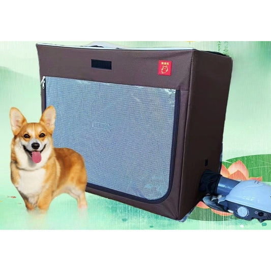 Cușcă de Uscare pentru Animale de Companie, Cutie Textilă Portabilă cu Fereastră Transparentă și Fermoar Bidirecțional, Material Rezistent și Pliabil, 53 x 36 x 42 cm, Gri Închis