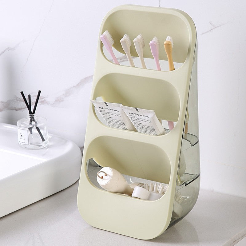 Organizator Multifunctional pentru Tacamuri si Cosmetice, Suport cu 3 Compartimente, Ustensile de Bucatarie, Plastic PP Durabil, 33 x 16 x 15 cm, Verde