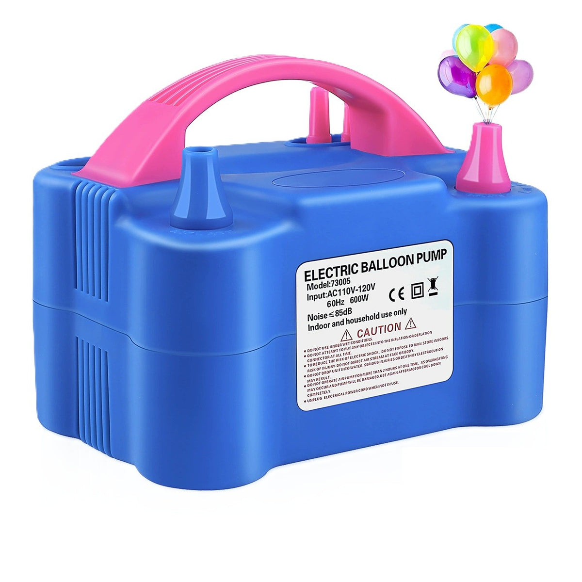 Pompă Electrică Pentru Umflat Baloane, Putere 600W, 2 Duze De Umflare Simultană, 400L/Min, Mod Dublu De Funcționare, Plastic PP, 19.5 x 14 x 13 cm, Albastru/Roz