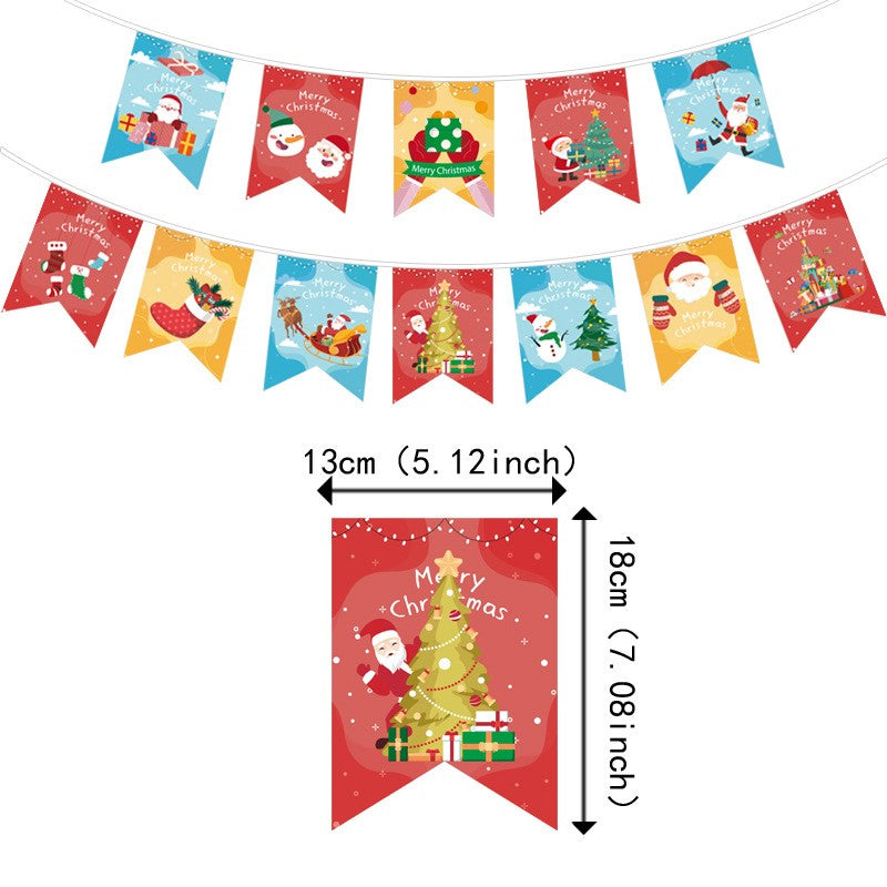 Banner Crăciun Pentru Ușă sau Perete, Găleată Decorativă Festivă, Imprimare UV Rezistentă, Set 12 Piese cu Sfoară Inclusă, 13 x 18 cm, Multicolor, Model B