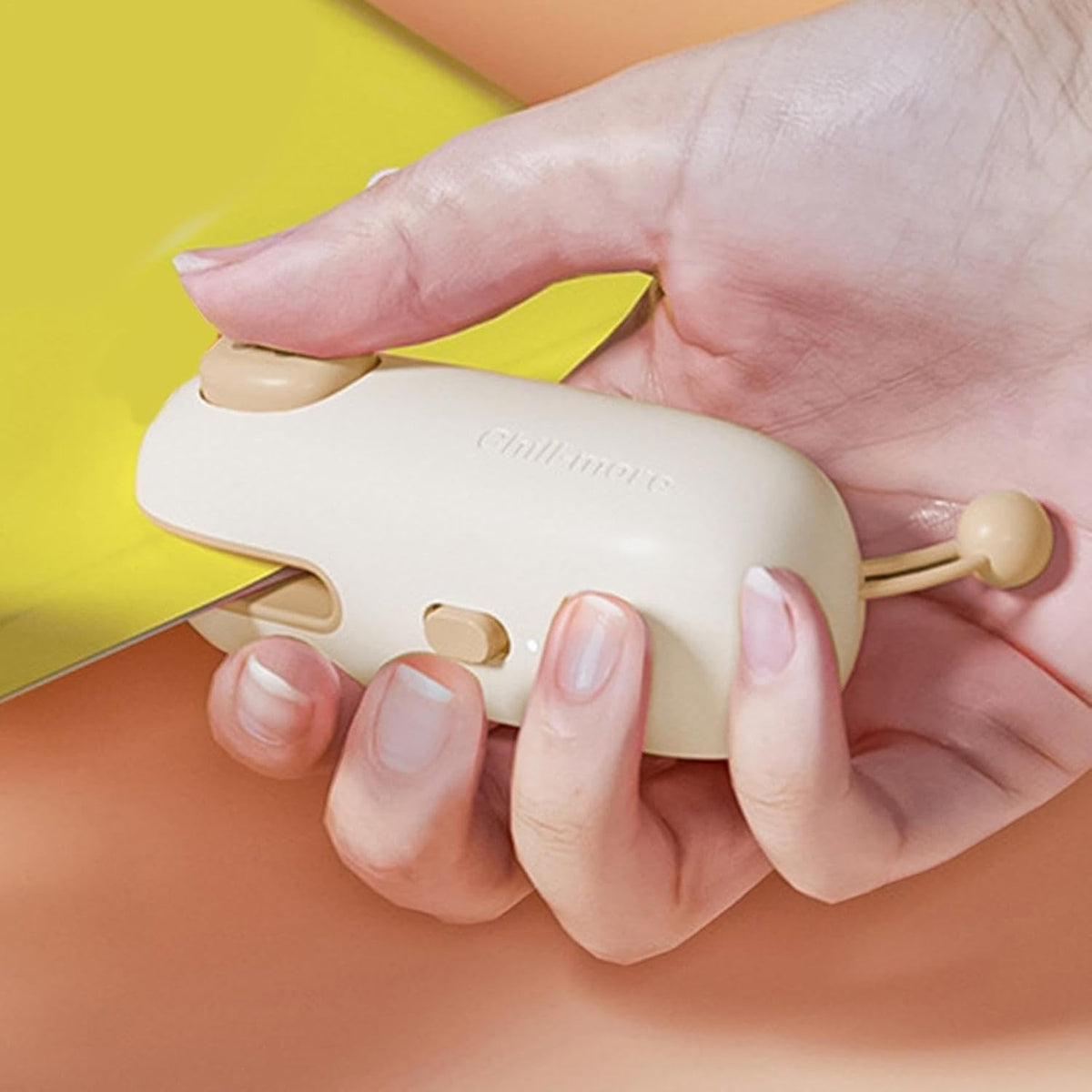 Aparat de Sigilat Pungi si Ambalaje, Incarcare USB Tip C, Baza Magnetica, Portabil, Baterie 400 mAh, Model Ursulet, ABS si Silicon, 10.2 x 3.7 x 4.3 cm, Maro