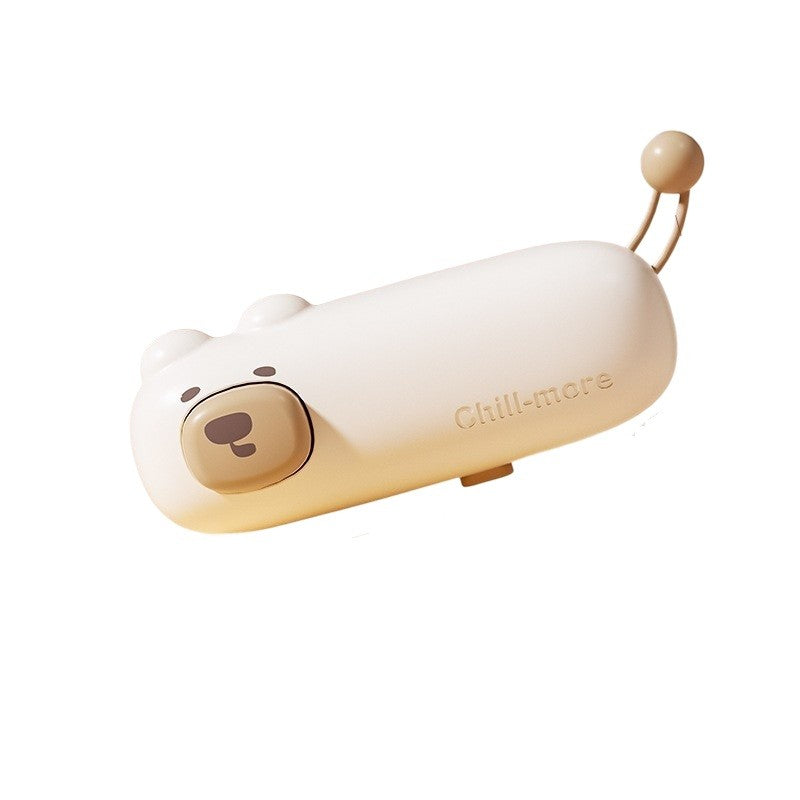 Aparat de Sigilat Pungi si Ambalaje, Incarcare USB Tip C, Baza Magnetica, Portabil, Baterie 400 mAh, Model Ursulet, ABS si Silicon, 10.2 x 3.7 x 4.3 cm, Maro