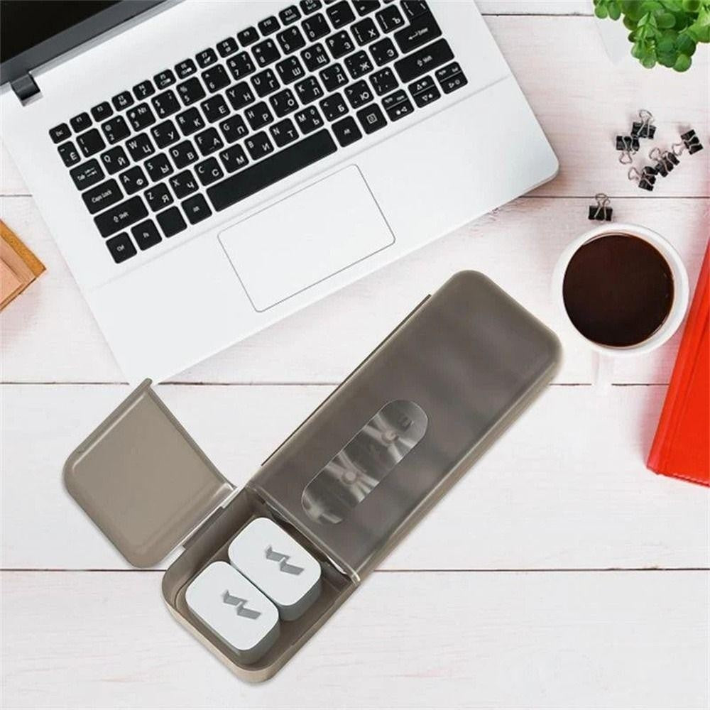 Cutie Organizatoare pentru Cabluri si Accesorii, Management Cabluri Date cu 7 Compartimente, Material Plastic PP Durabil, 28 x 9 x 6 cm, Gri