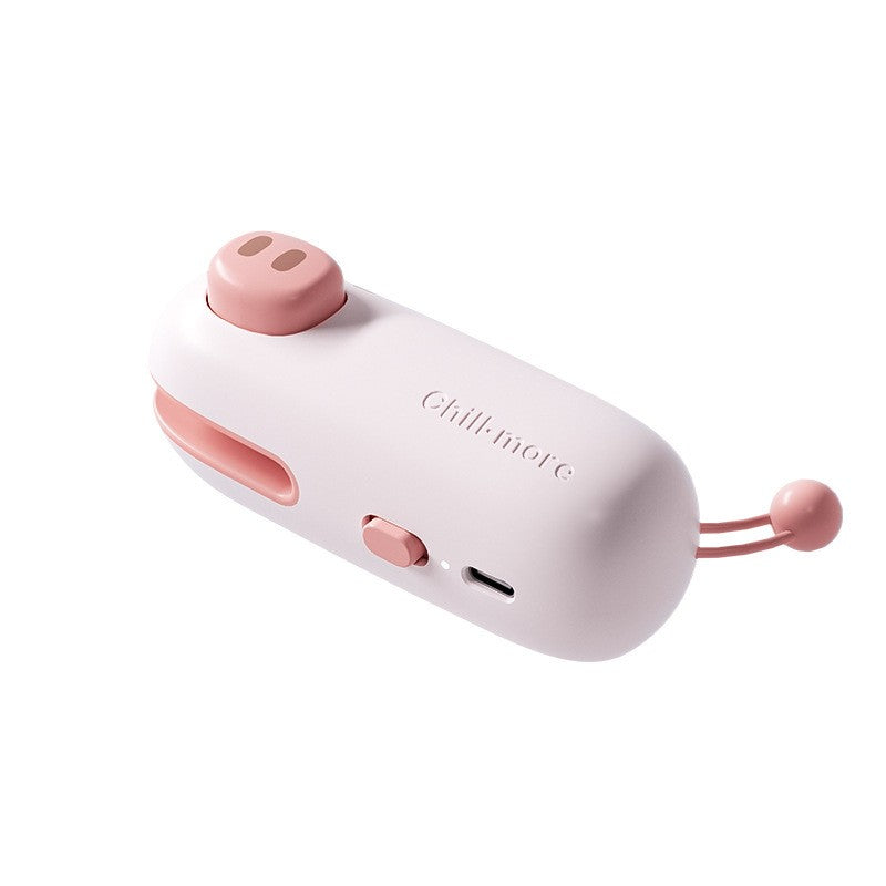 Aparat de Sigilat Pungi si Ambalaje, Mini Dispozitiv Portabil cu Sigilare Termica, Incarcare USB Tip C, Baza Magnetica, ABS si Silicon, 400 mAh, Model Porcusor, Roz, 10.2 x 3.7 x 4.3 cm