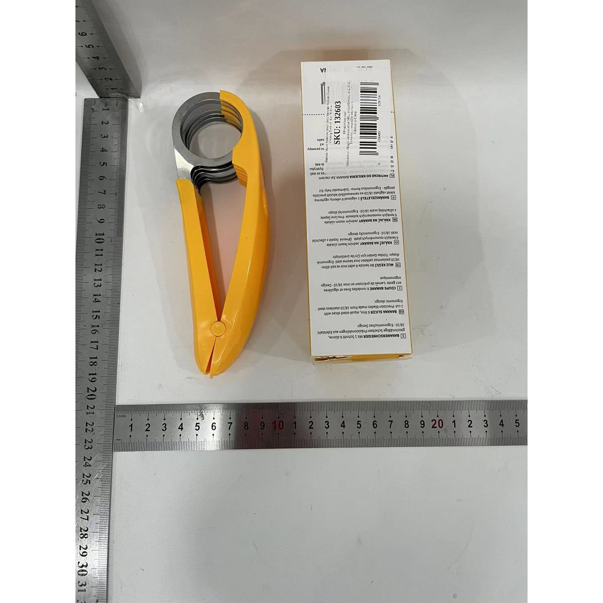 Feliator pentru Alimente si Legume, Dispozitiv de Taiere Rapida cu Lame din Otel Inoxidabil, Design Ergonomic Forma Banana, Plastic ABS, 17.5x5x4 cm, Galben