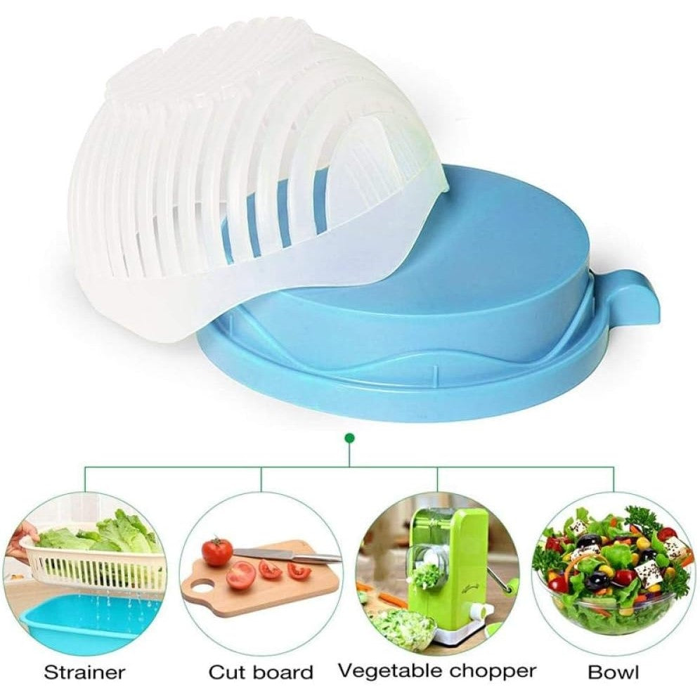 Bol Feliator pentru Salata, Castron Multifunctional pentru Spalat si Taiat Legume sau Fructe, Design Ergonomic cu Protectie Maini si Scurgere, Plastic Alimentar, 21x18.5x11.5 cm, Albastru