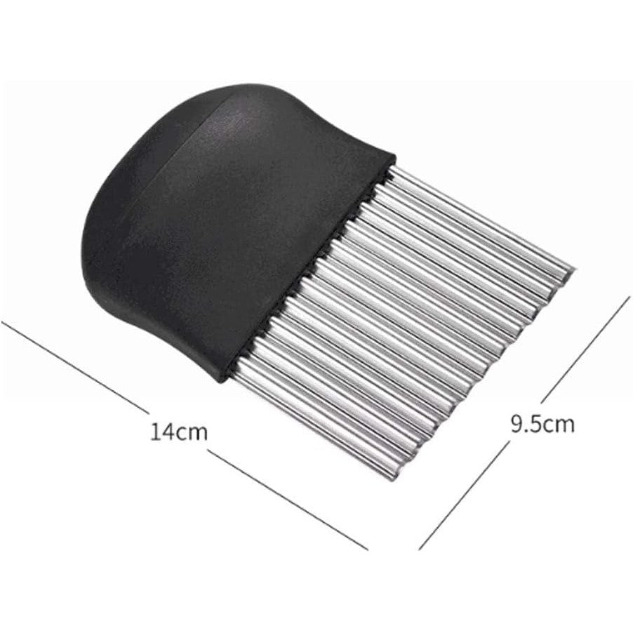 Cuțit pentru Cartofi Ondulați și Legume, Lamă Inox pentru Tăiere Decorativă, Mâner Ergonomic, Negru