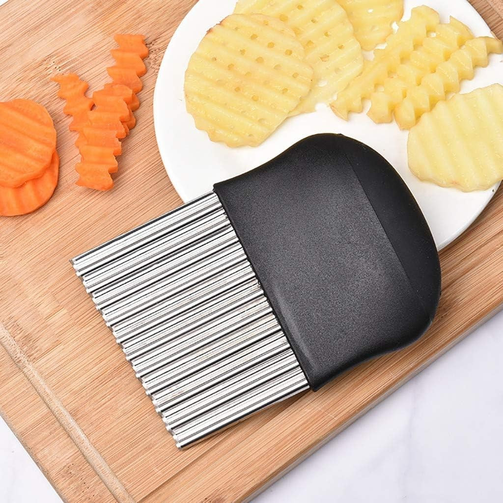 Cuțit pentru Cartofi Ondulați și Legume, Lamă Inox pentru Tăiere Decorativă, Mâner Ergonomic, Negru