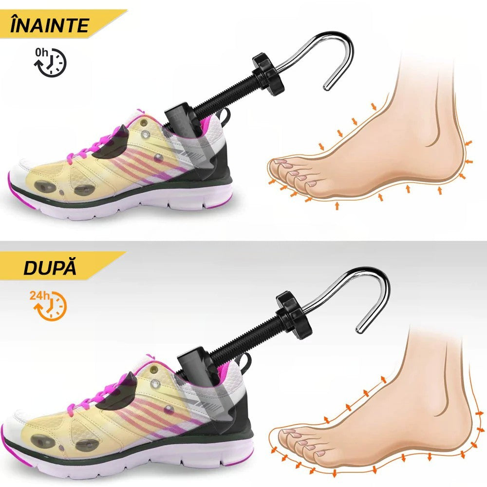 Set 2 Sanuri si Calapoade Reglabile pentru Largit si Alungit Incaltamintea, Dispozitiv Universal Unisex cu Accesorii Incluse, ABS Premium si Otel, Marime 40-47, Galben/Negru