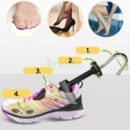 Set 2 Calapoade Reglabile pentru Alungit si Largit Pantofii, Sanuri Universale cu Accesorii si Incaltator Inclus, ABS Premium, Unisex, Marime 30 - 36, Galben/Negru