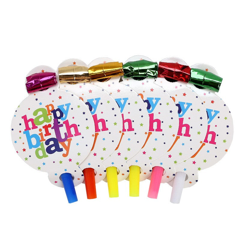 Set 6 Suflatori Happy Birthday pentru Petreceri Aniversare, Accesorii de Petrecere cu Sunet, Carton si Plastic, 19 x 11 cm, Multicolor