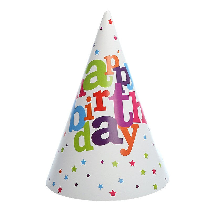 Set 6 Coifuri Petrecere Happy Birthday, Accesorii Aniversare Tematice, Carton Alb 210g, Multicolor, 16 x 21 cm