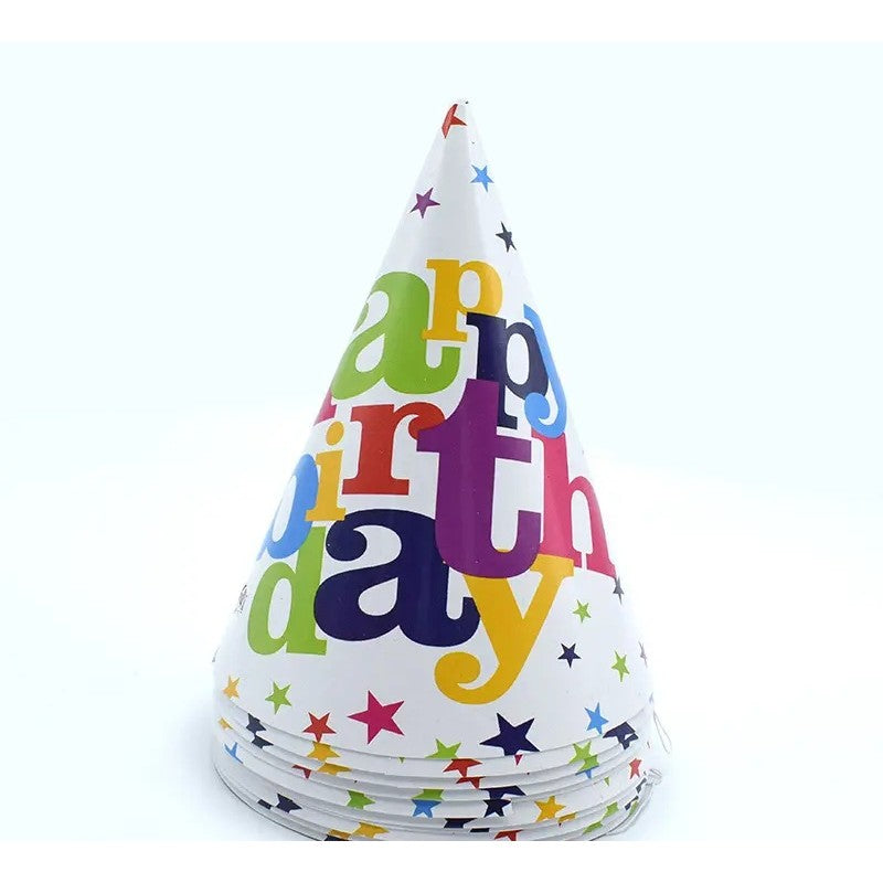 Set 6 Coifuri Petrecere Happy Birthday, Accesorii Aniversare Tematice, Carton Alb 210g, Multicolor, 16 x 21 cm