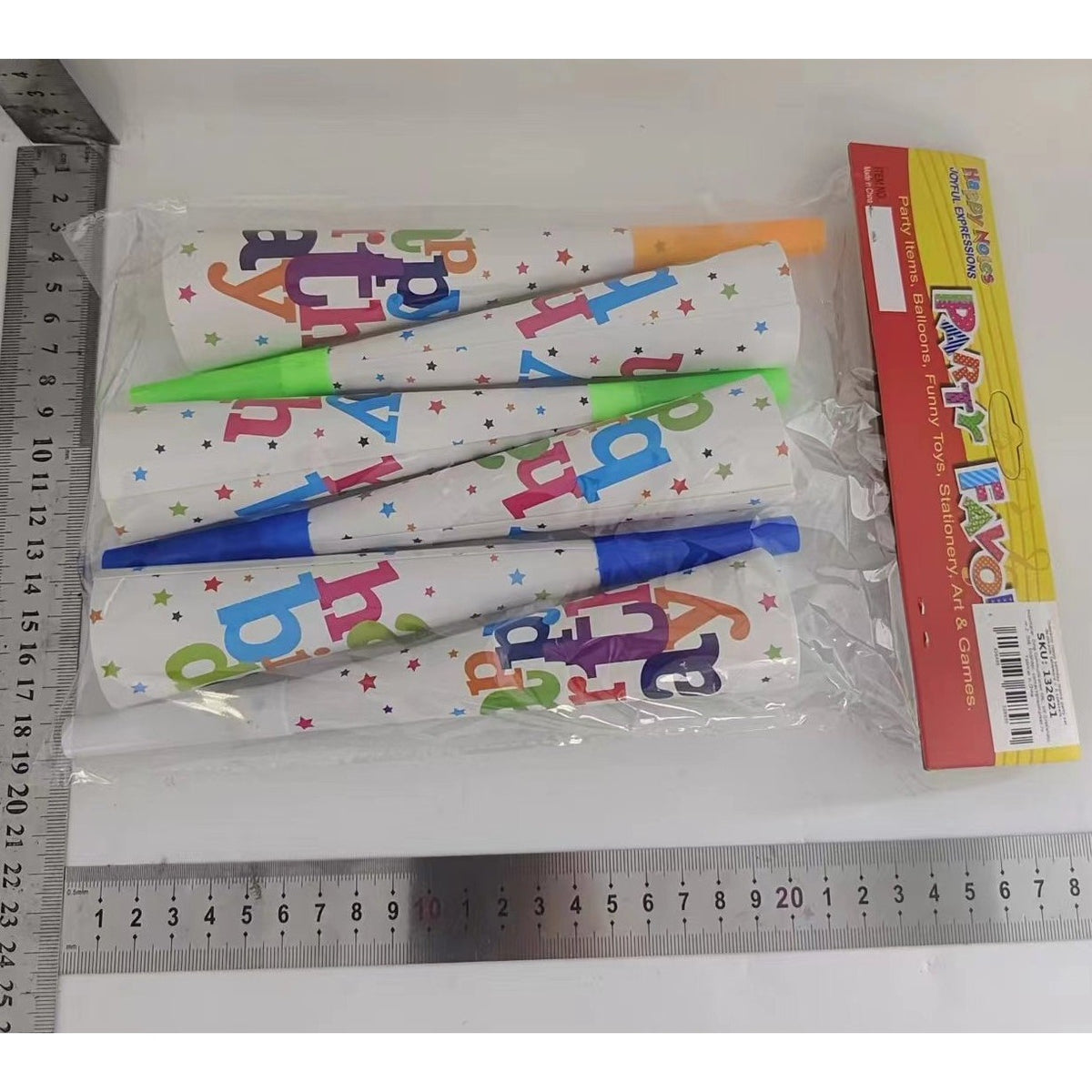 Set 6 Suflatori Petrecere, Colectia Happy Birthday, Accesorii Aniversare, Carton 210 g, 20 cm, Multicolor