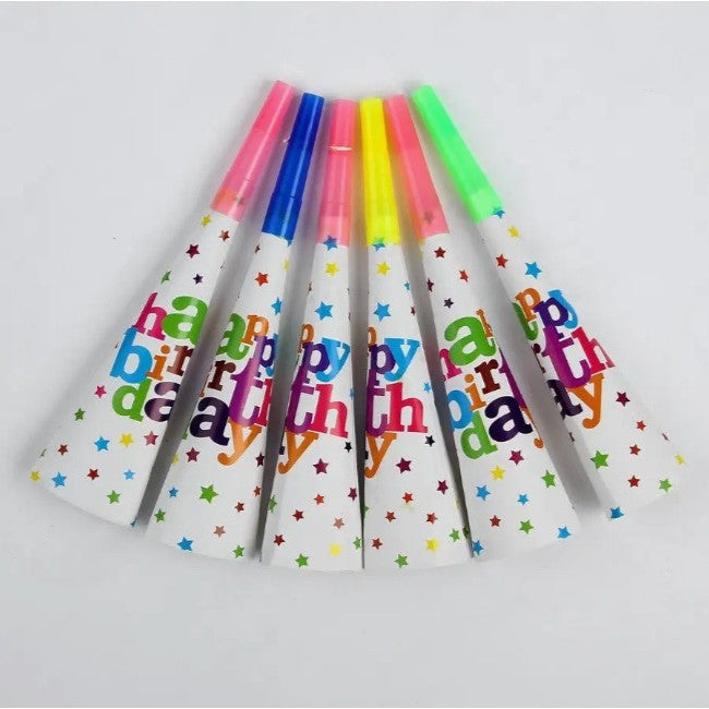 Set 6 Suflatori Petrecere, Colectia Happy Birthday, Accesorii Aniversare, Carton 210 g, 20 cm, Multicolor