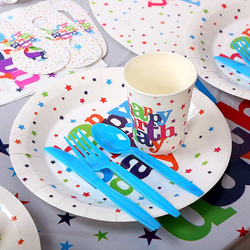 Set 6 Pahare de Carton Happy Birthday, Pahare Unica Folosinta pentru Petreceri si Aniversari, Material Carton Alb 210g, Multicolor, 230 ml, 7 x 5 x 8.5 cm
