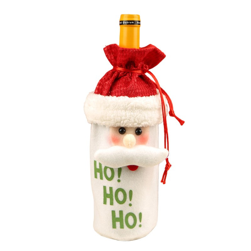 Săculeț de Crăciun pentru Sticlă de Vin sau Șampanie, Design Moș Crăciun, Ambalaj Cadou Festiv, Material Textil, 13x28 cm, Roșu