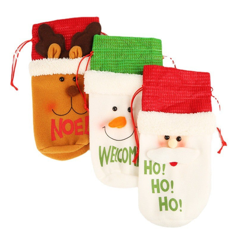 Săculeț de Crăciun pentru Sticlă, Model Om de Zăpadă Accesorizat, Ambalaj Cadou Textil, Marime Universala, 13x28 cm, Verde