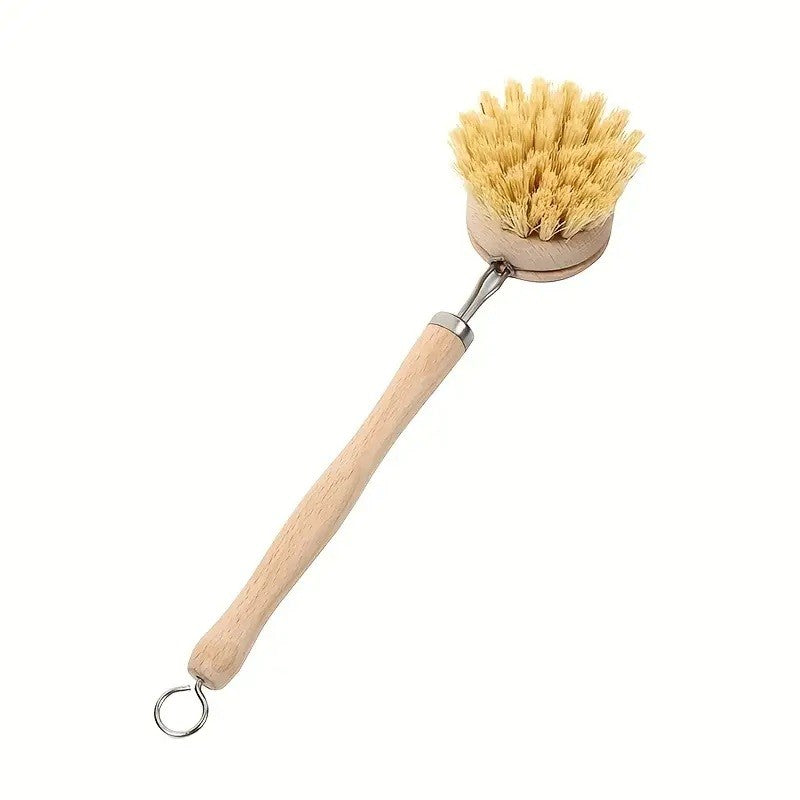 Perie de Curățat Vase și Alimente, Corp din Lemn de Fag cu Coadă Ergonomică, Peri Naturali din Sisal, Ecologică și Rezistentă, 24 x 5.8 cm, Crem