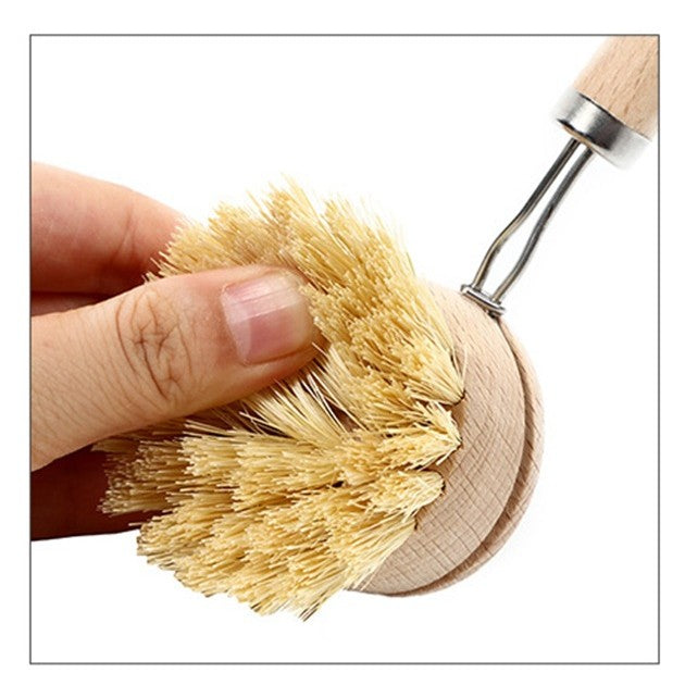 Perie de Curățat Vase și Alimente, Corp din Lemn de Fag cu Coadă Ergonomică, Peri Naturali din Sisal, Ecologică și Rezistentă, 24 x 5.8 cm, Crem