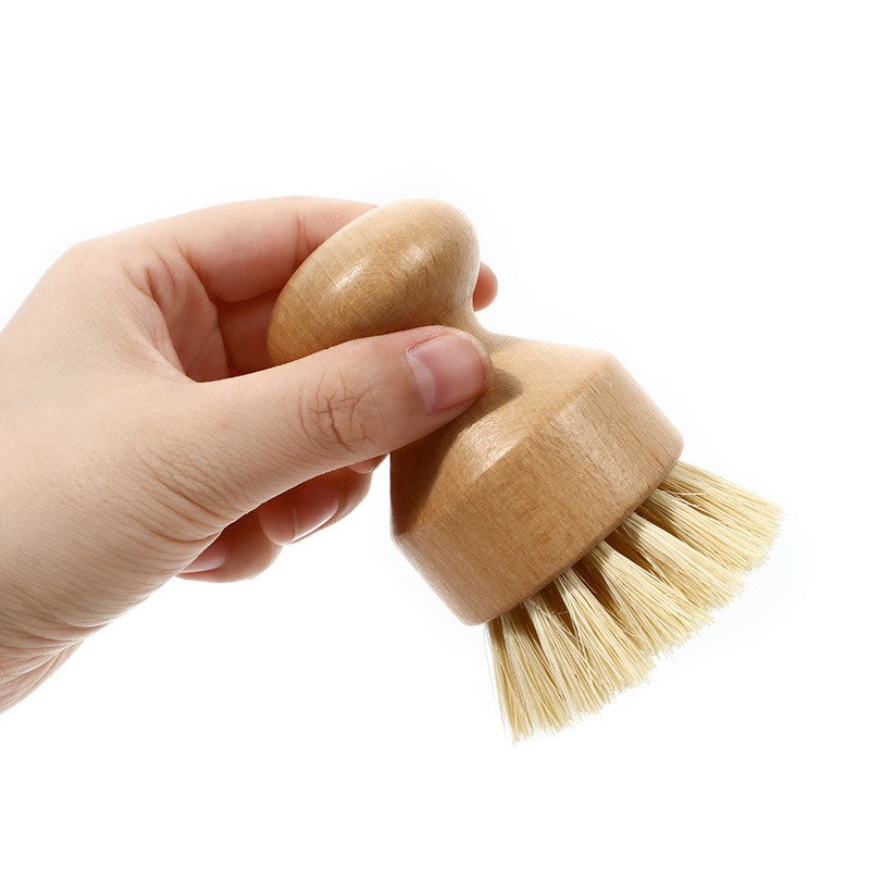 Perie de Curatat Vase si Alimente, Design Ergonomic Antialunecare, Lemn de Bambus si Sisal Natural, 8 x 5 cm, Maro