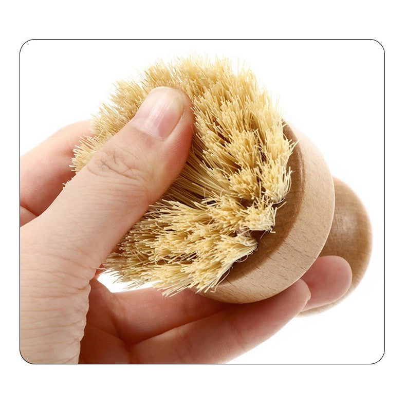 Perie de Curatat Vase si Alimente, Design Ergonomic Antialunecare, Lemn de Bambus si Sisal Natural, 8 x 5 cm, Maro