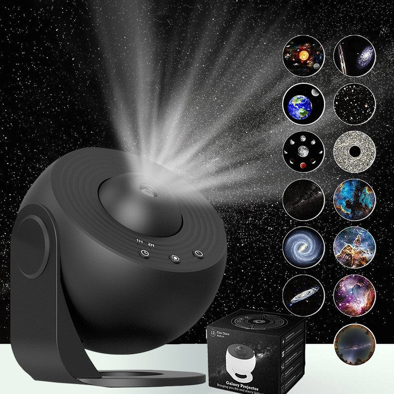 Lampa Proiector Stele si Galaxie, Planetariu HD cu Rotire 360 Grade, Temporizator si 13 Filme Inlocuibile, Alimentare USB, ABS, Negru