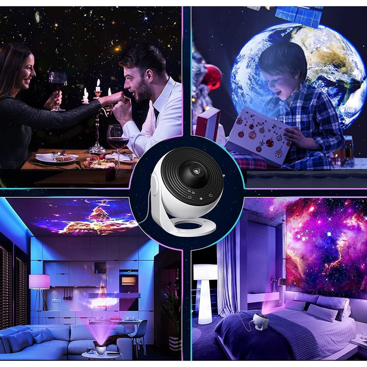 Lampa Proiector Galaxie HD, Proiector Stele si Constelatii cu Rotire 360 Grade, 13 Filme Incluse, Temporizator, Incarcare USB, 5W, Alb-Negru