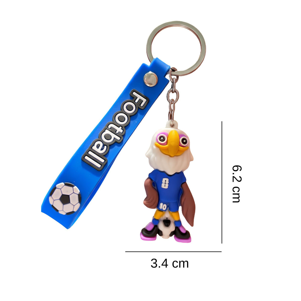 Breloc Chei Fotbal, Mascota Vultur Cupa Mondiala, Accesoriu Ghiozdan si Rucsac, Cauciuc Moale, 6.2 x 3.4 cm, Albastru