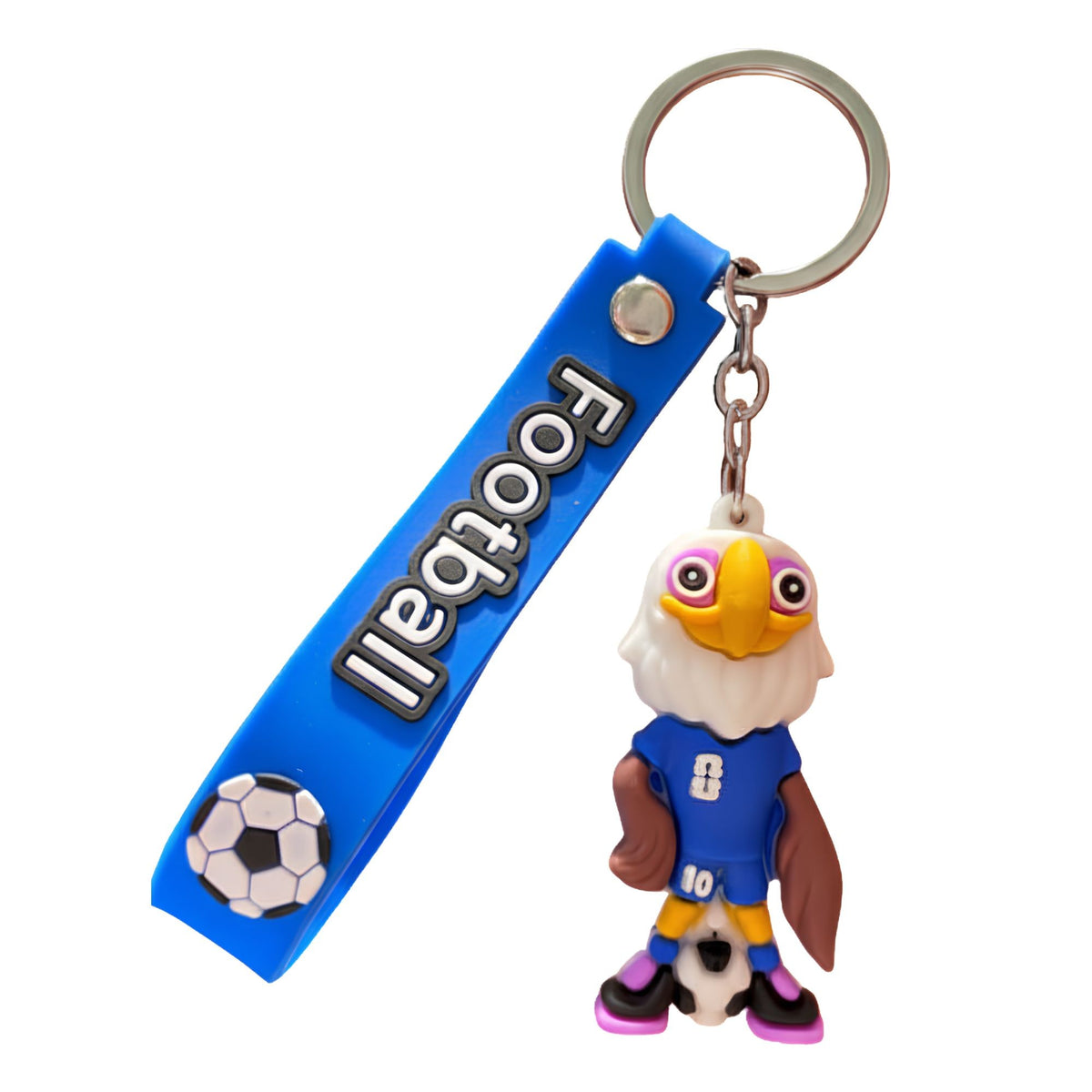 Breloc Chei Fotbal, Mascota Vultur Cupa Mondiala, Accesoriu Ghiozdan si Rucsac, Cauciuc Moale, 6.2 x 3.4 cm, Albastru