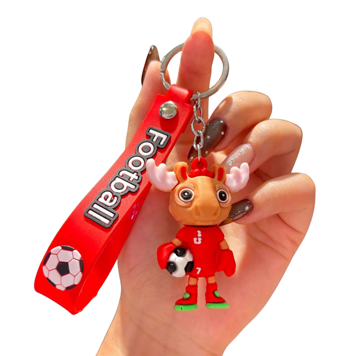 Breloc Chei Model Cerb, Mascota Fotbal Cupa Mondiala, Accesoriu Rucsac si Ghiozdan, Cauciuc Moale Flexibil, 6.2 x 3.4 cm, 26 g, Rosu