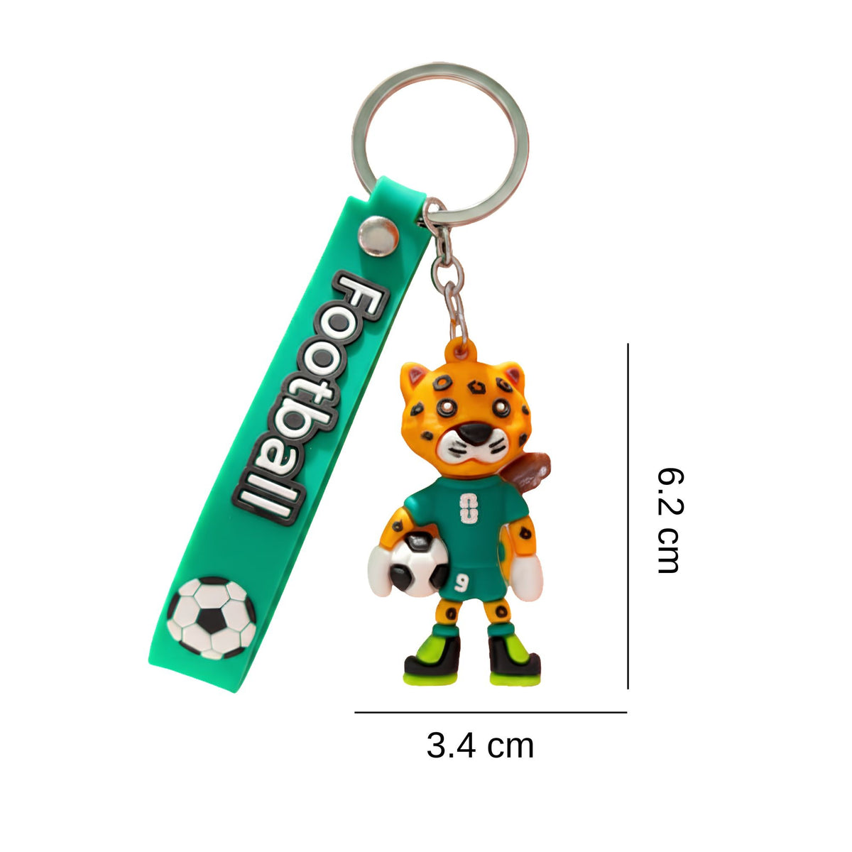 Breloc Chei Cu Mascota Fotbal Leopard, Cupa Mondiala, Accesoriu Pentru Rucsac Si Ghiozdan, Cauciuc Moale, 6.2 x 3.4 cm, 26 g, Verde