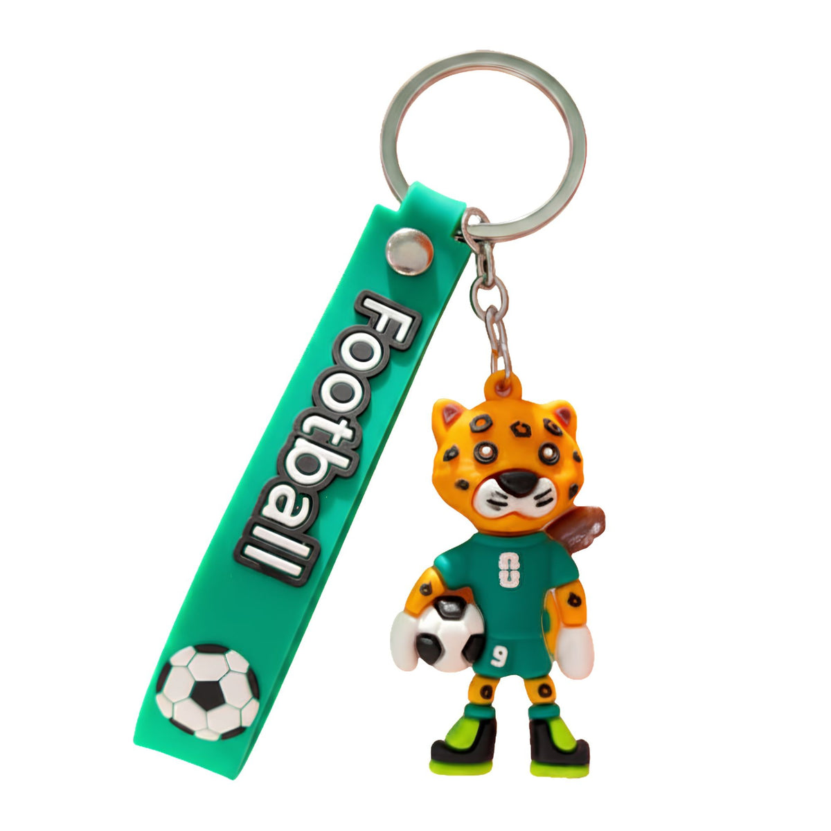 Breloc Chei Cu Mascota Fotbal Leopard, Cupa Mondiala, Accesoriu Pentru Rucsac Si Ghiozdan, Cauciuc Moale, 6.2 x 3.4 cm, 26 g, Verde