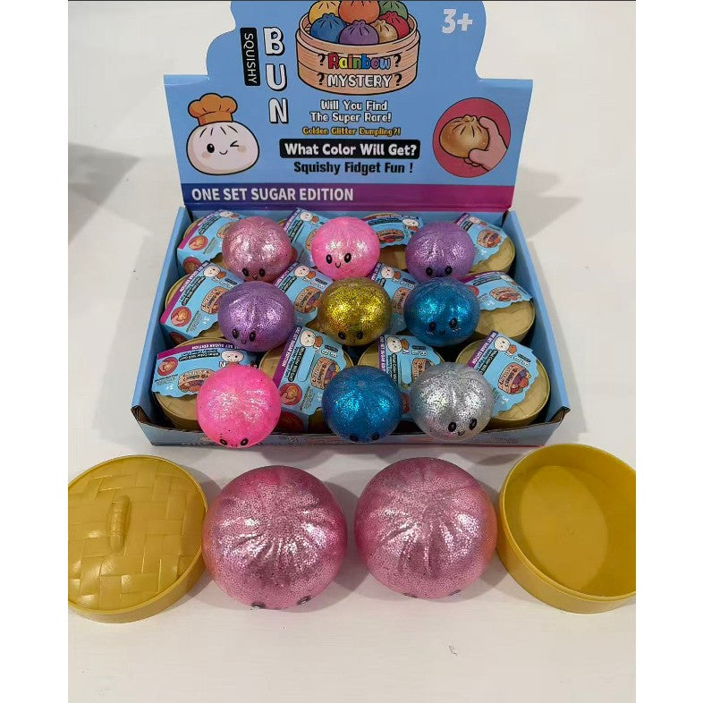 NeeDoh Jucarie Squishy Dumpling, Antistres Senzoriala Kawaii cu Glitter, Spuma Moale, 5.5 cm, Mix Culori