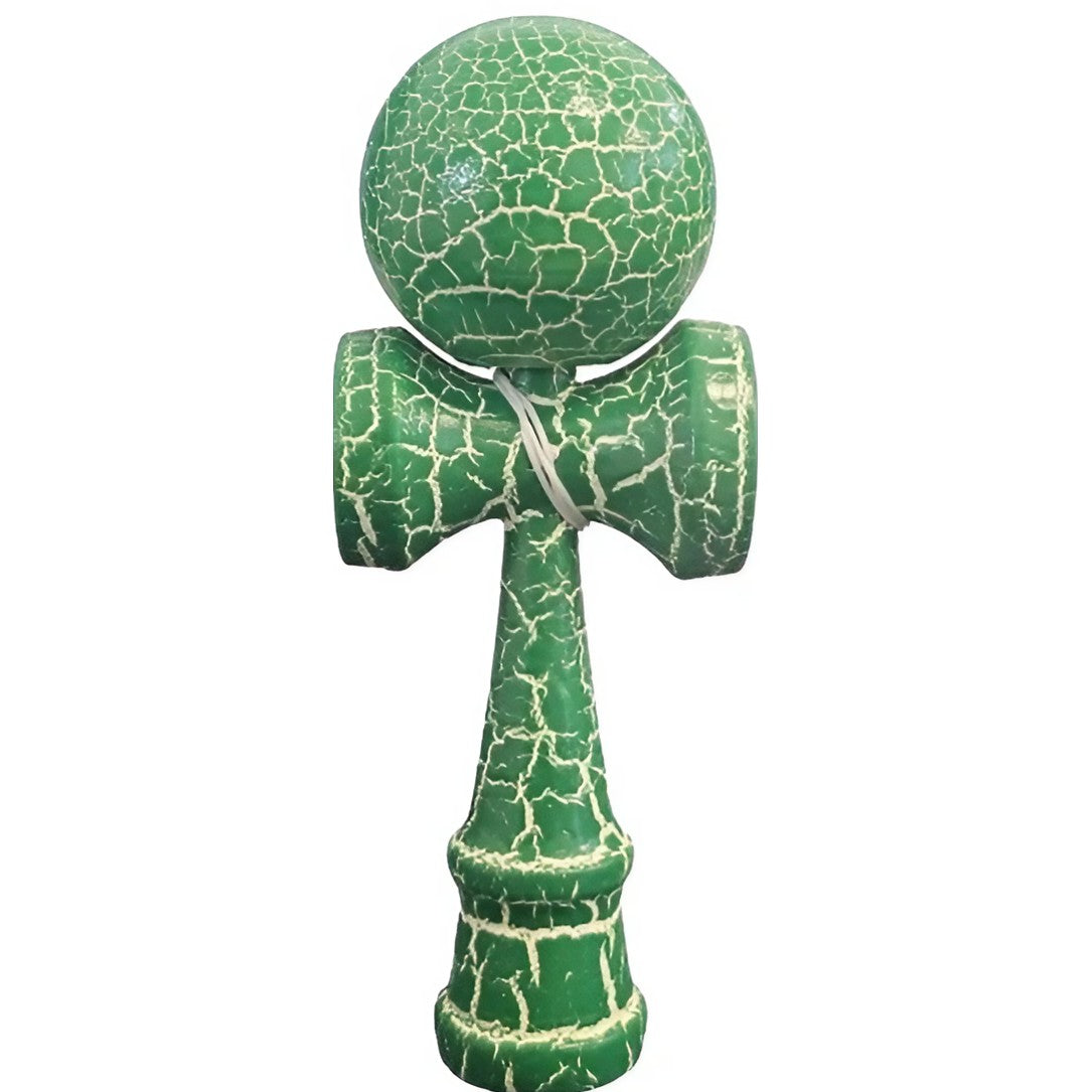 Kendama X Originala Berbis – Jucarie Interactiva din Lemn, 18 cm, Joc de Indemanare pentru Copii si Adulti, Design Cracked Verde-Alb