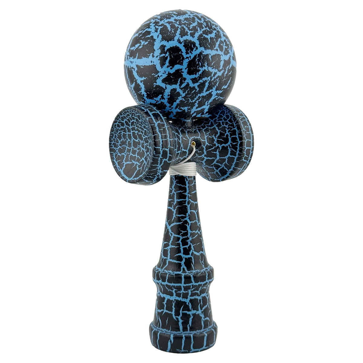 Kendama X Originala Berbis – Jucarie Interactiva din Lemn, 18 cm, Joc de Indemanare pentru Copii si Adulti, Design Cracked Negru-Albastru